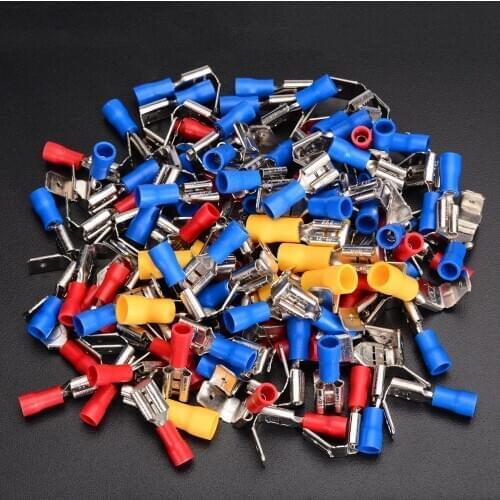 100pcs 10-22AWG Insulated Piggyback Terminal PVC Insulation Assorted Kit Spade Crimp Female Male Terminal Connectors