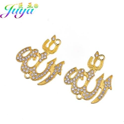 Juya DIY Muslim Jewelry Making Supplies Cz Rhinestones Gold Allah Connector Pendants For Islamic Religious Jewelry Making