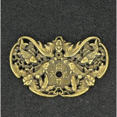 Collection Chinese Brass Carved Fish Bird Flower Peace And Prosperity Card Exquisite Small Pendant Statue Gift