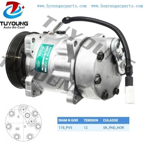 Sanden SD7H15 Auto a/c air compressor fit for-Citroen XM-Peugeot 205 605 6453P5 R134A 119mm 5pk 12v