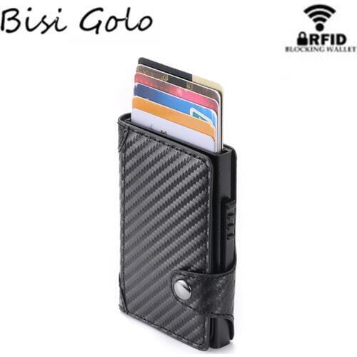BISI GORO 2020 Slim Wallet Carbon Fiber PU Leather Pouch for Card Wallet RFID Blocking Men and Women Card Holder for Travel