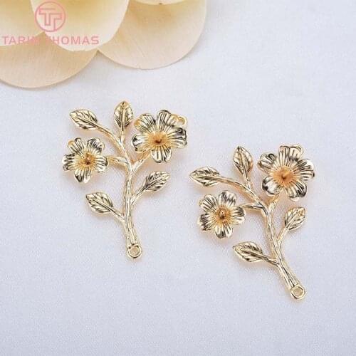 4PCS 20x42MM 24K Gold Color Brass Leaf Leaves Flower Charm Pendants for DIY Jewelry Making Findings Accessories