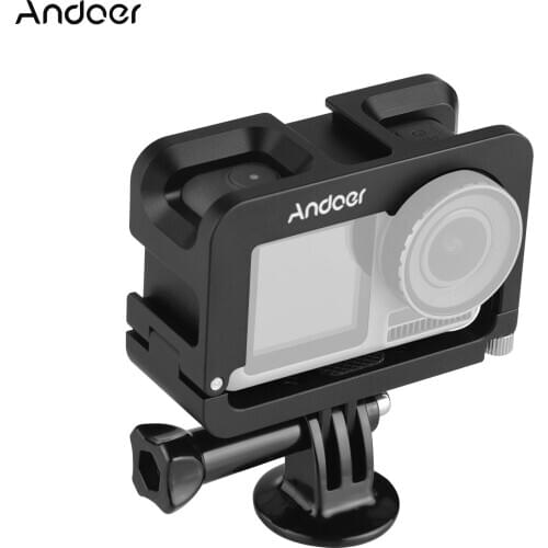 Andoer Metal Camera Cage Compatible with OSMO ACTION Vlogging Shooting Case with Cold Shoe Mount 1/4 Screw Interfaces