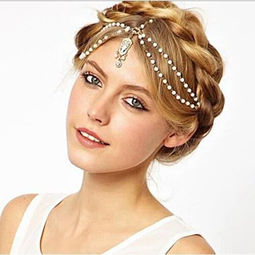 Hair Band Fashion Vintage Gothic Crystal Pearl Hair Gift White Red 2 color