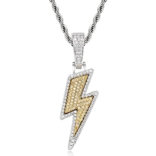 Iced Out AAA Zircon Lightning Pendant & 24" Stainless Steel Rope Chain Necklace MenS Fashion Hip Hop Jewelry Gift
