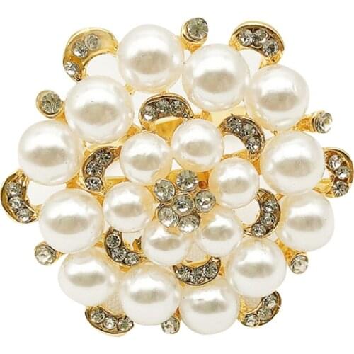 8-Piece Set Towel Ring Pearl Beaded Diamond Crystal Napkin Holder Tabletop Inlaid Wedding Decoration Holiday, Gold-ABUX