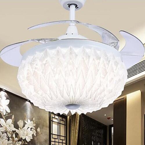 42 Inch 107cm Invisible Ceiling Fan Contemporary White Feature for LED Metal Bedroom Dining Room Study Room/Office Ceiling Fan