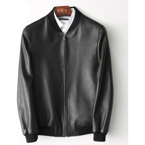 Genuine Leather Coat Men Real Sheepskin Leather Baseball Jacket Spring Autumn Plus Size Streetwear KFS180196-2 MF118
