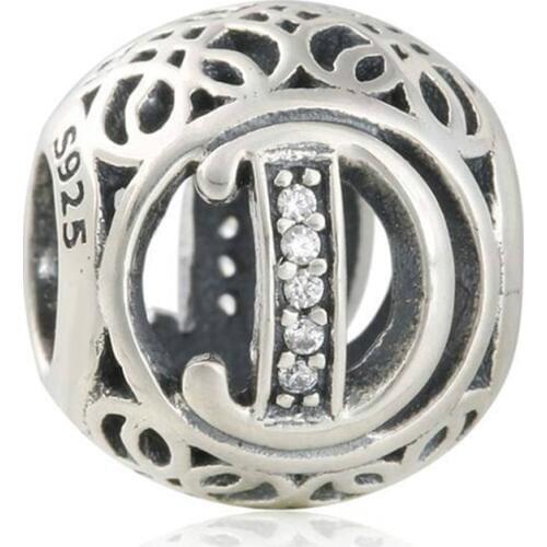 Fit Original Brand Bracelet 925-sterling-silver Openwork Letter D Vintage Alphabet Beads For Jewelry Making LE16D