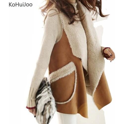 KoHuiJoo Autumn Winter Artificial Fur Vest Women Fashion Lapel Suede Faux Fur Waistcoat Long Coats Warm fur Jackets