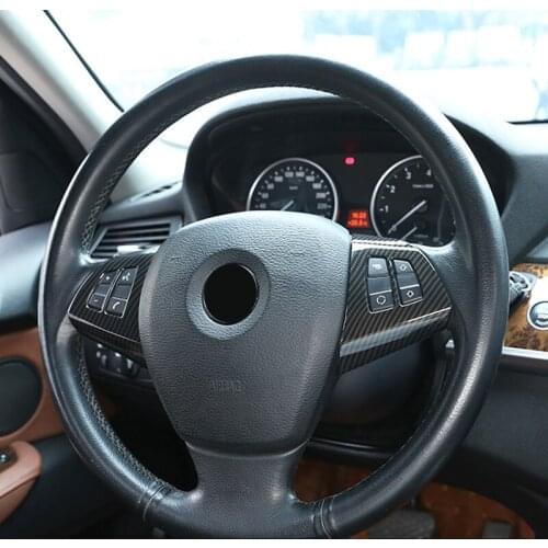Car Carbon Texture Interior Steering Wheel Panel Switch Button Frame Cover Trim For BMW X5 E70 2008 2009 2010 2011 2012 2013