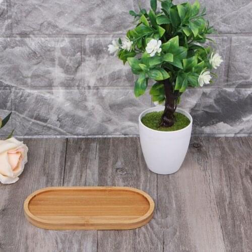 Oval Shape Bamboo Wood Saucer Plant Tray Mini Plant Flower Pot Stand Favor Succulent Pot Tray Simple Elegant Design Home