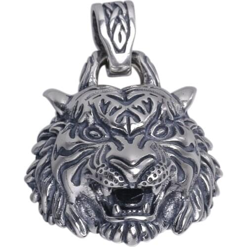 Pure 925 Sterling Silver Jewelry Men Women Personality Tiger Head Necklace Pendant Thai Silver Retro Exaggerated Jewelry ZP78