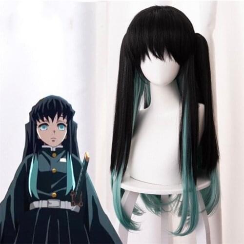 Anime Demon Slayer: Kimetsu no Yaiba Tokitou Muichirou Wigs Long Gradient Heat Resistant Synthetic Hair Cosplay Wigs 80cm