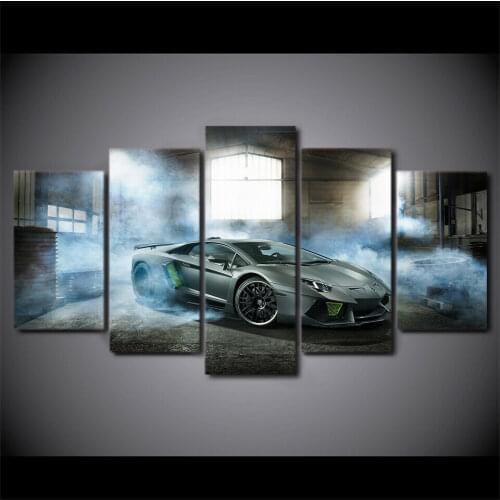 5 Pcs Black Sport Car Drifting Poster Canvas Picture Print Wall Art Canvas Painting Wall Decor for Living Room No Framed