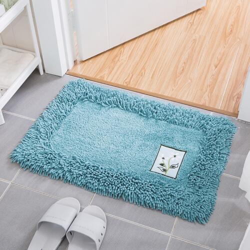 Polyester Cotton Bathroom Carpets Mat Embroidery Flower Bath Mat Non-slip Toilet Rugs Bathtub Side Bathroom Floor Rug TPR Bottom
