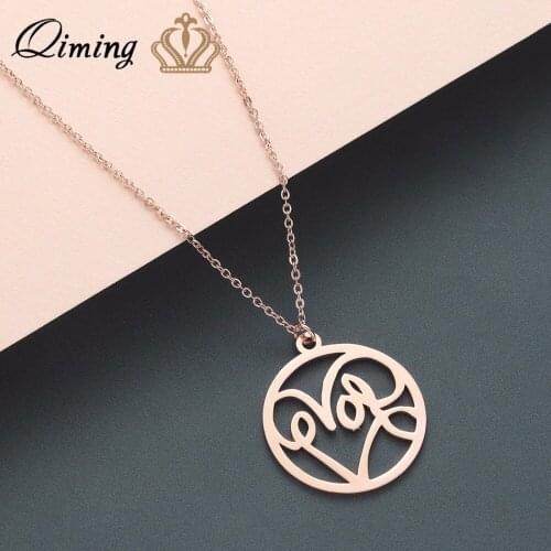 QIMING Hollow Heart Love Necklace Female Simple Boho Korean Jewelry Stainless Steel Minimalism Women Wedding Necklace