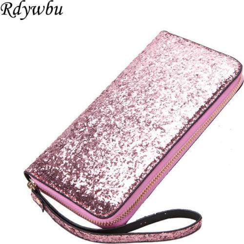Rdywbu Multifunction Sequined Shiny Clutch Bag Pu Womens Long Wallet Credit Card Phone Bag Zipper Carteira Feminina 3Color H150