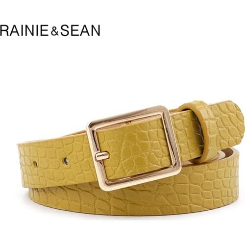 Yellow Women Belt Crocodile Print Belts for Women Fashion Pin Buckle Waist Belts Green Yellow Black Camel Ladies Belt