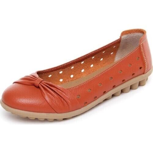 Summer Shoes Woman Butterfly-knot Genuine Leather Female Loafers Shallow Women Ballet Flats Leather Sandals XKD1082