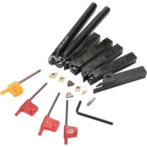 Wood Turning Tools 16mm Shank 7PCS With Carbide Insert Wrench Lathe Cutter Set Metal Steel Lathe Boring Bar Holder Turning Tool