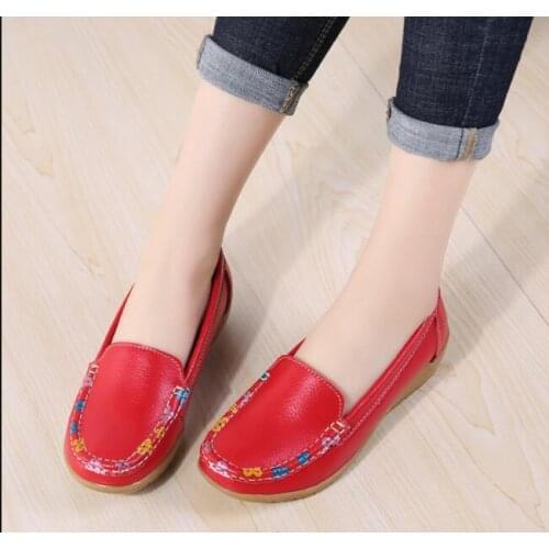 Women Shoes Slip On Genuine Leather sexy Flats Loafers Flat Shoes Comfortable Women Summer Non-slip casual flowers Shoes Large
