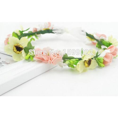 Boho Flower Crown Hair Piece Festival Floral Headband Women Children Wedding Accessories Rustic Bridal Party Headwear Ivory Pink