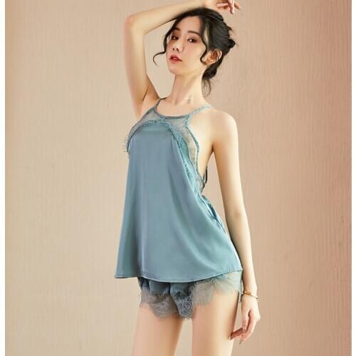 Women Sexy Nightgowns Skirts Lace Lingerie Lolita Sleepwear Silk Satin Nightwear Pyjama Women Home Clothing Female Sexy Lingerie