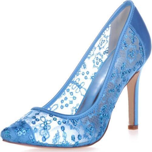 High Heels Lace Wedding Party Shoes Pointed Toe Heeled Slip on Breathable Prom Evening Formal Occasion Women Dress Pumps