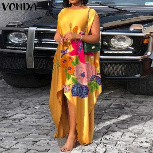 Women Summer Sundress Irregular Maxi Dress VONDA 2021 Women Vintage Floral Print Holiday Party Dresses Bohemian Vestidos