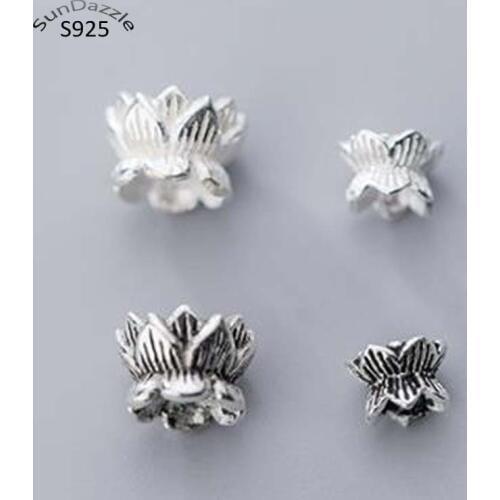 2pcs Real Solid 925 Sterling Silver Double Side Flower Bead Caps Necklace Bracelet Connector for DIY Jewelry Making Findings
