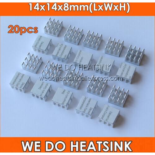 20pcs 14x14x8mm Silver and Slotte Heat Sink Heatsinks Cooler With Thermal Conductive Adhesive Pad