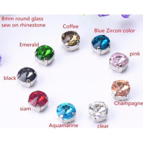 20pcs 8mm Crystal Round Glass drill Sew On rhinestone beads With Claw Setting Silver Back Fancy Stone With Metal Claw With Holes