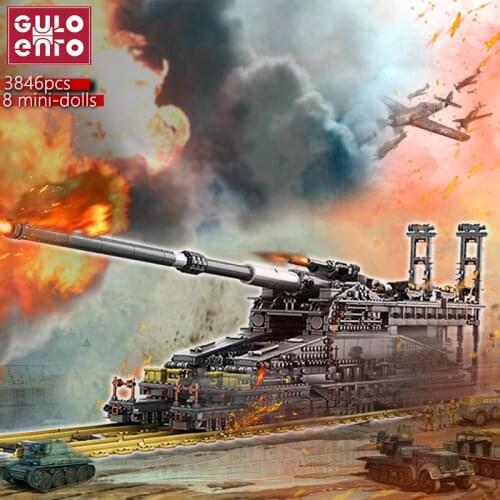 3846pcs Military WW2 Heavy Tank Bricks Set Gustav K5E German Railway Gun Dora Building Blocks Model Kids Toys for Children Gifts