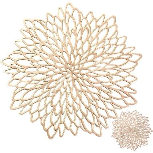 4/6/8Pcs Gold Silver PVC Placemat Dining 38CM Table Mat Washable Wedding Party Packs Flower Design Coaster Decorative Table Pad