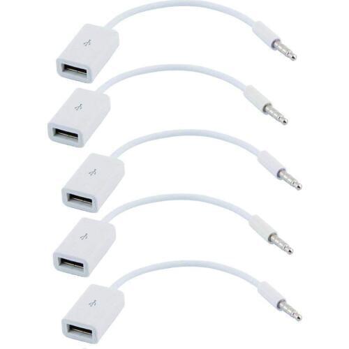 5Pcs 3.5mm Male AUX Audio to USB 2.0 Cable Adapter Cord Plug Jack for Car Automotive