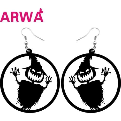 ARWA Acrylic Halloween Big Round Circle Hollow Pumpkin Devil Hat Scarecrow Demon Earrings Drop Dangle For Women Girls Charm Gift