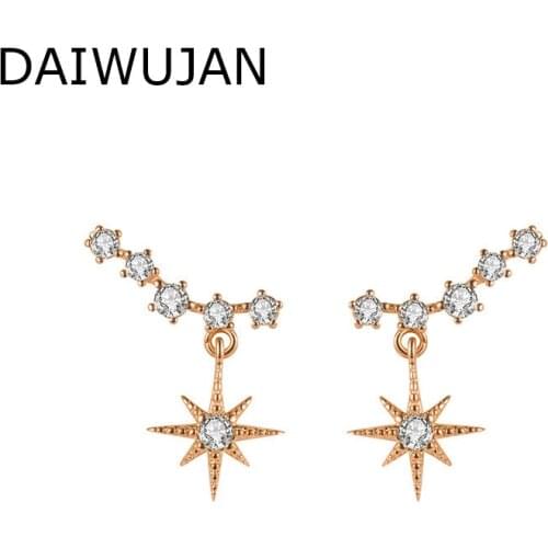 DAIWUJAN Korean Rose Gold Full Zircon Stud Earrings For Women 925 Sterling Silver Star Charm Earrings Fashion Statement Jewelry