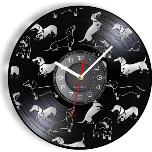 Dachshund Dog Decorative Wall Clock Lovely Pet Dog Puppy Cute Dachshund Vinyl Animal Wall Watch Unique Christmas Birthday Gifts