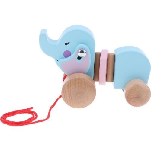 Wooden Pull Along Elephant Baby Toddler Learning Walking Toy Educational Toy