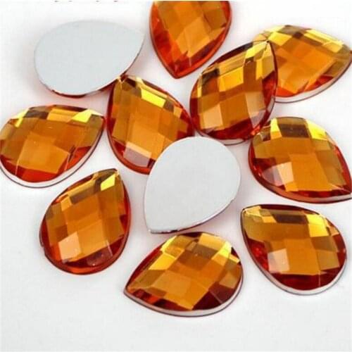DIY Bling Orange Color Drop Shape Lattice Faceted Acrylic Rhinestones Flatback Acrylic Stone for Hand Craft Art Decoration