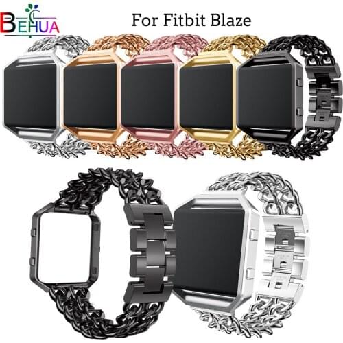Double Denim chain strap For Fitbit Blaze smart watch with Metal Frame for Fitbit Blaze of watchbands Stainless steel Wristband