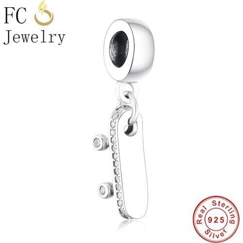 FC Jewelry Fit Original Brand Charms Bracelet 925 Sterling Silver Skate Board Beads Pendant Berloque Student Child Gift DIY