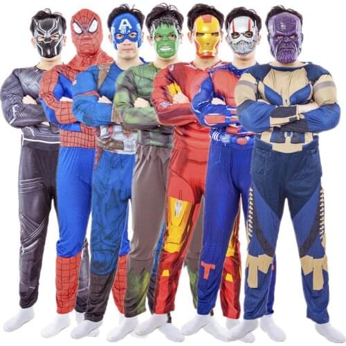 Adult Spiderman/Hulk/iron Man/Captain America/Black Panther/ Thanos Superhero Cosplay Costume