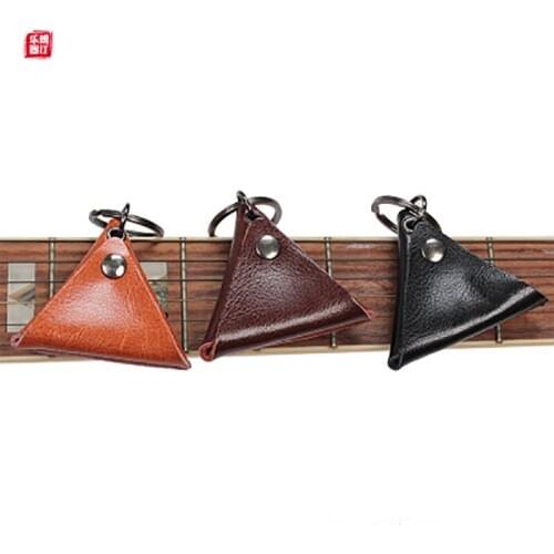 Leather folk guitar pick bag electric guitar pick storage bag ukulele shrapnel box keychain accessories