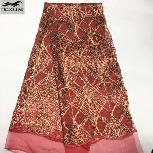 Madison Red African Tulle Lace Fabric 2021 High Quality Sequins French Mesh Lace Fabric For Wedding Party Dress Sewing