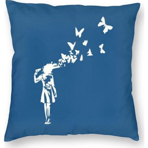 Banksy Butterfly Girl Cushion Cover Sofa Home Decor Animal Square Throw Pillow Cover 45x45cm Office Pillowcase