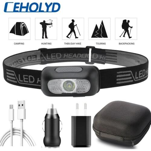 Running Mini Led Headlamp Built in Battery Rechargeable Headlight Head Flashlight Torch Lamp Red & White Color Bicycle Light COB