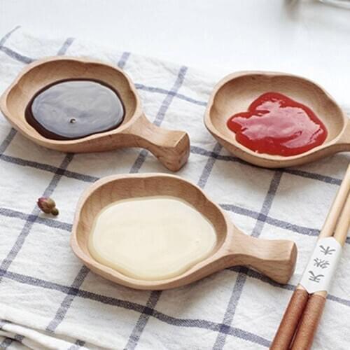 Multipurpose Seasoning Bowl Wooden Small Plates Snack Dish Sauce Gravy Boat Easy Cleaning Kitchen Tools Household