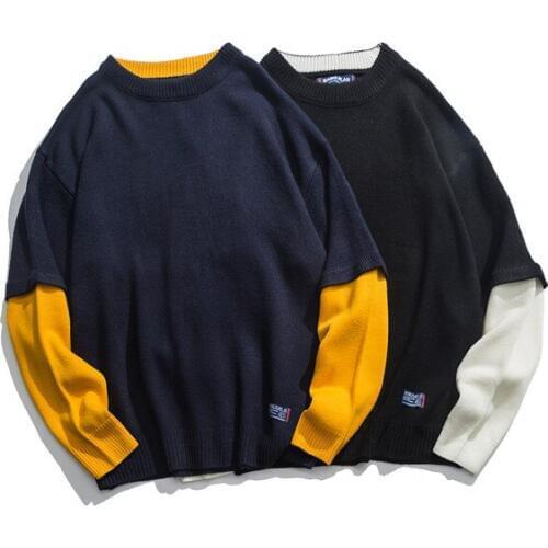 Fashion Knitwear youth tide brand casual color matching round neck Man coat